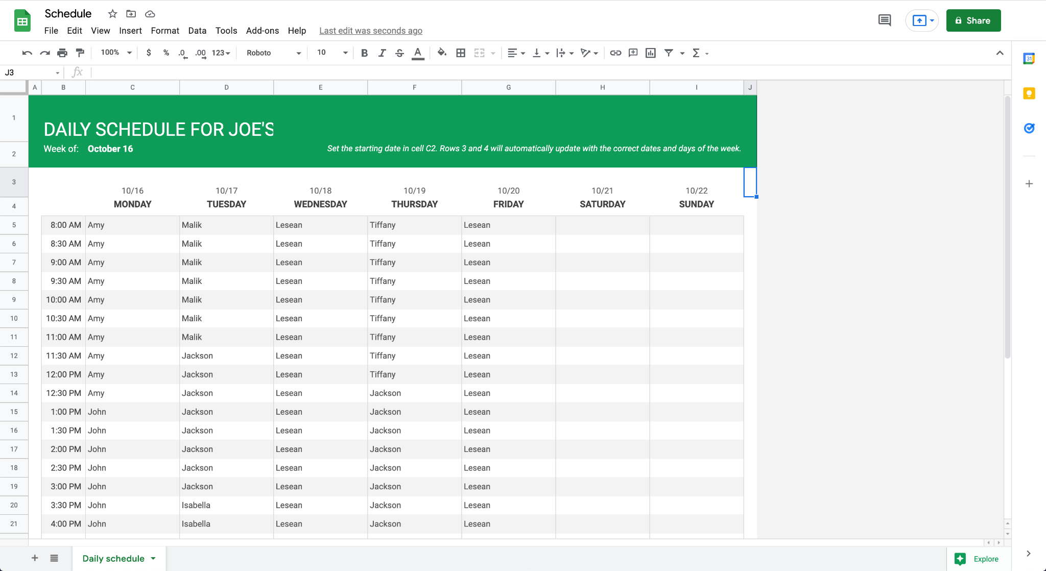 How To Make A Work Schedule On Google Sheets Free Template 